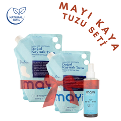 Mayi Kaya Tuzu Seti | 2 x 2kg Doğal Kaya Tuzu + 1 Adet Sıvı Tuz Sprey