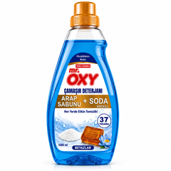Mr. Oxy Arap Sabunu + Soda Katkılı Sıvı Çamaşır Deterjanı – Beyazlar İçin 1480 ml | 37 Yıkama