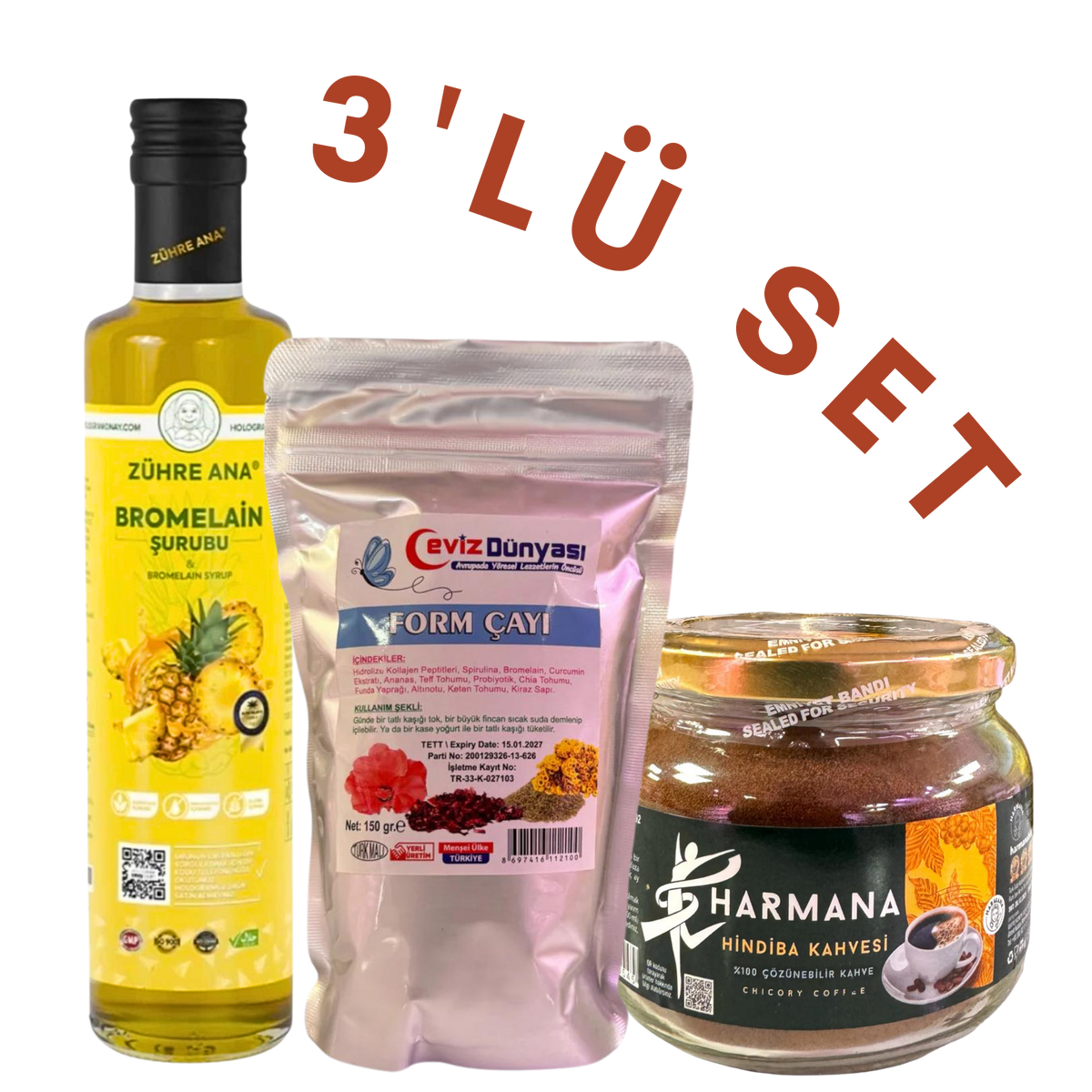 3'lü Form Seti | Hindiba Kahvesi + Form Çayı + Bromelain Şurubu