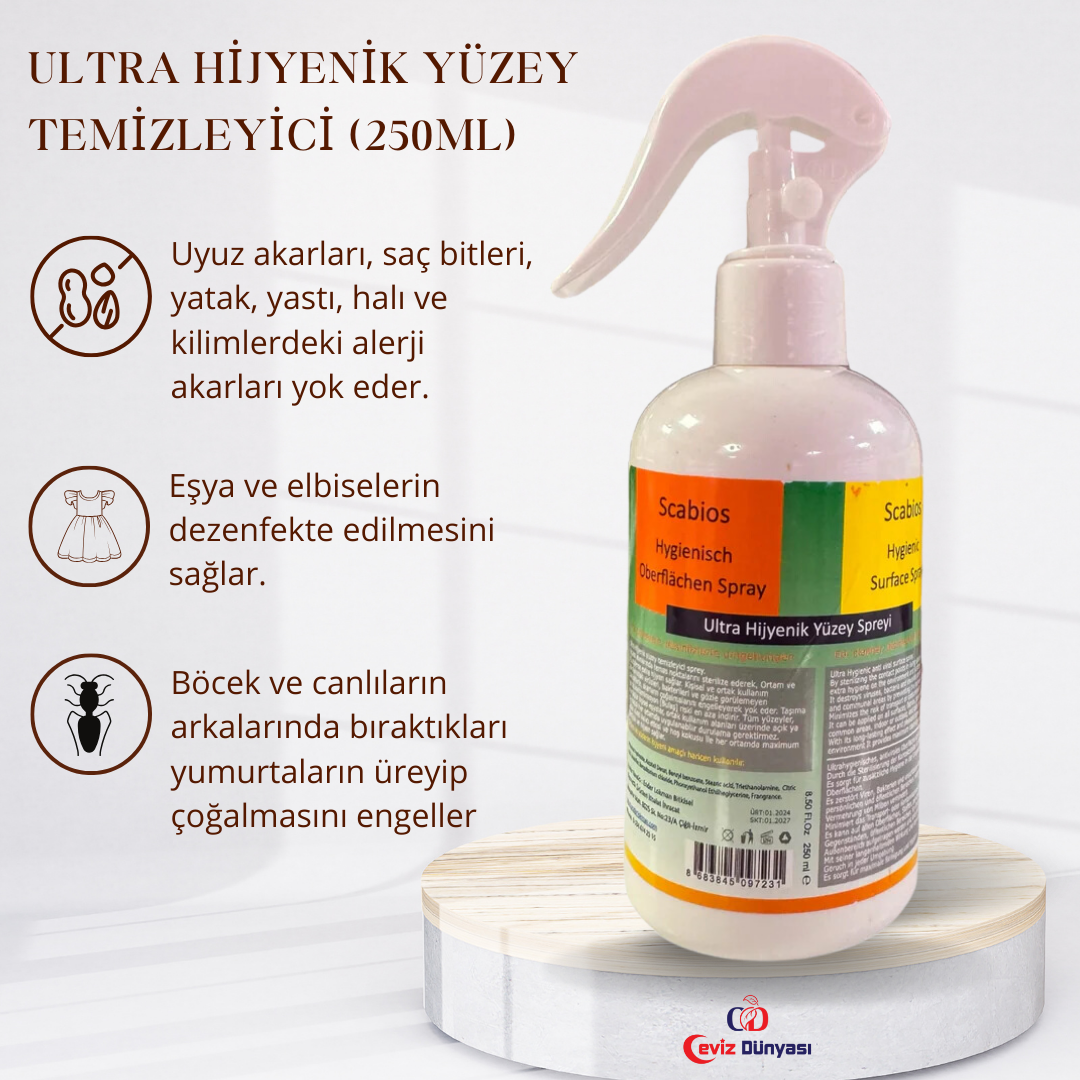 Ultra hijyenik yüzey temizleyici (250ml) Akar spreyi