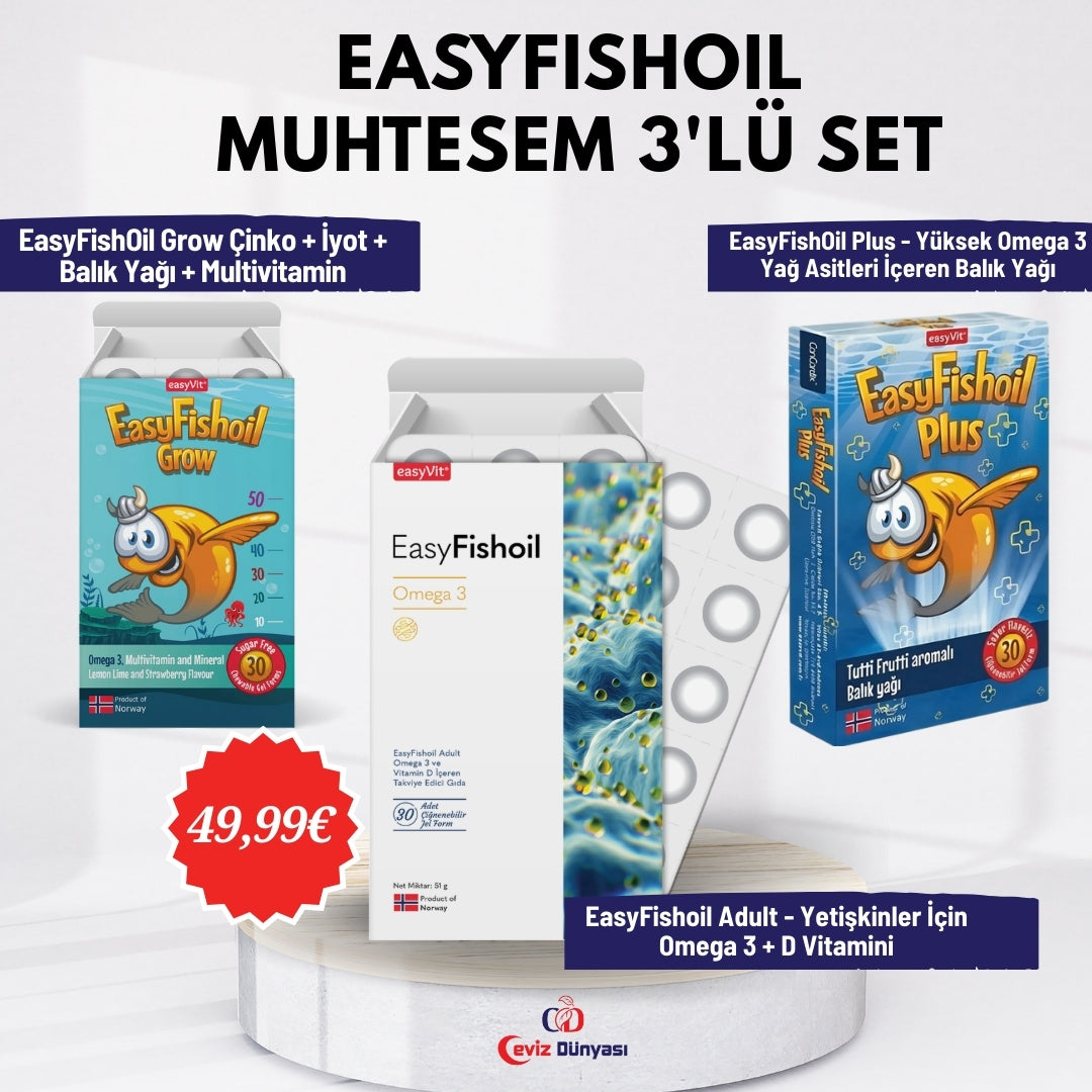 EasyFishOil 3'lü Set - Adult + Grow + Plus Hem Yetişikin Hem Çocuk İçin