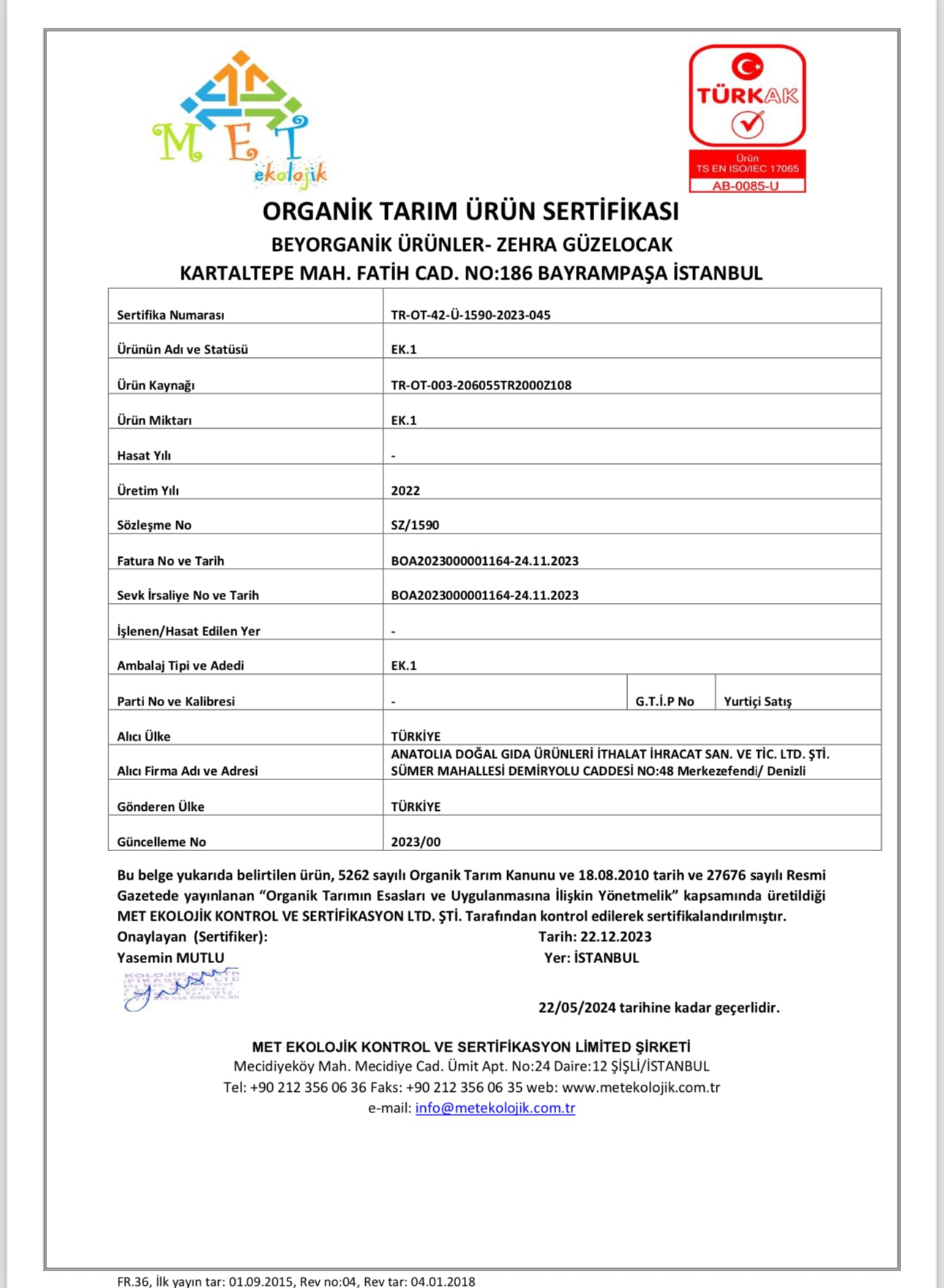 Organik alıç sirkesi