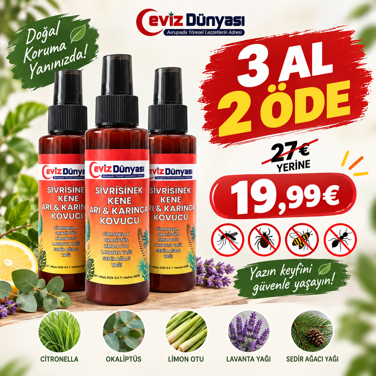Kenesavar ,  Sivrisinek , kene , Arı ve Karınca Kovucu Doğal Sprey