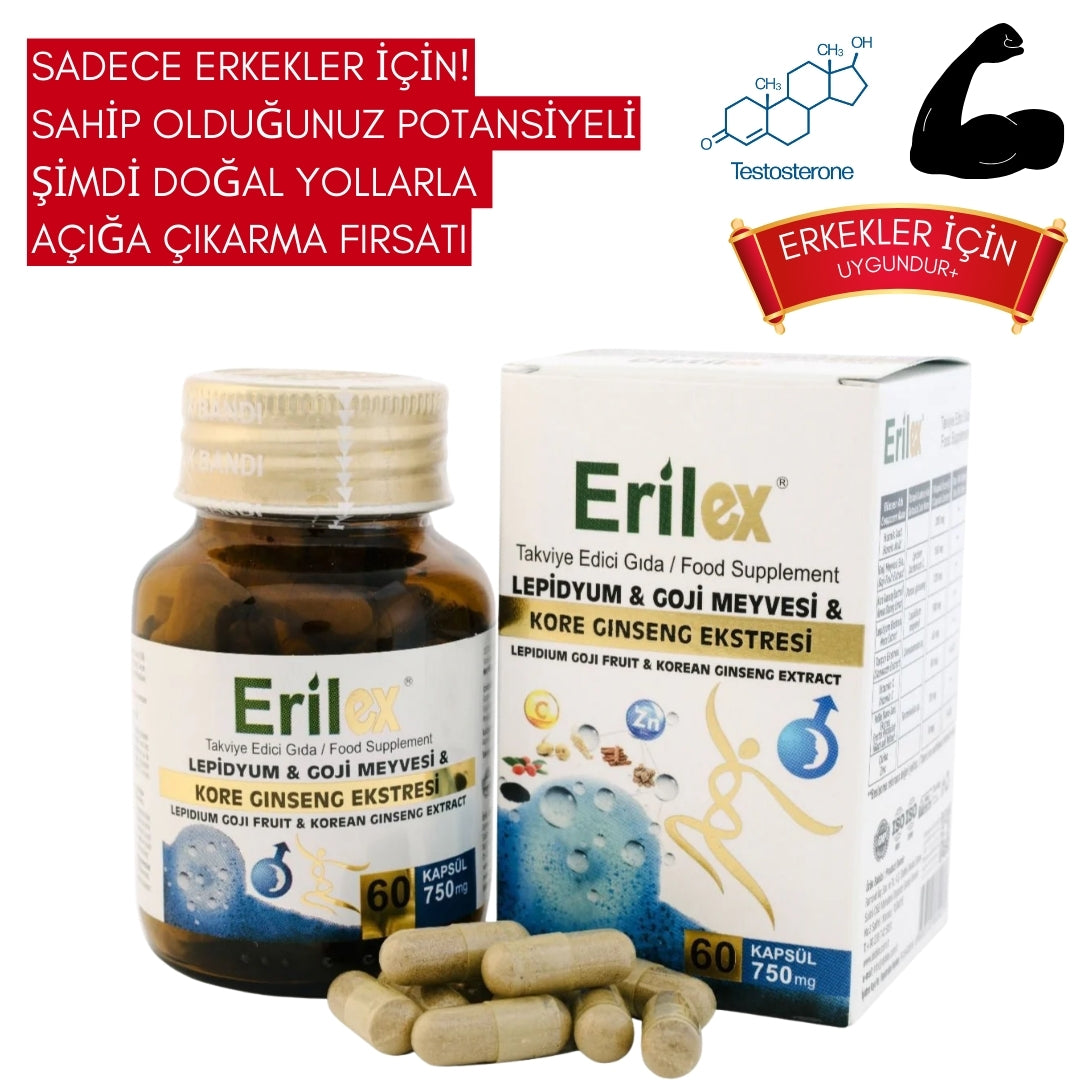 Erilex + Tribulex Bitkisel Güç Seti – Cinsel Sağlık, Enerji ve Hormon Dengesini Destekleyen Çift Etkili Formül!