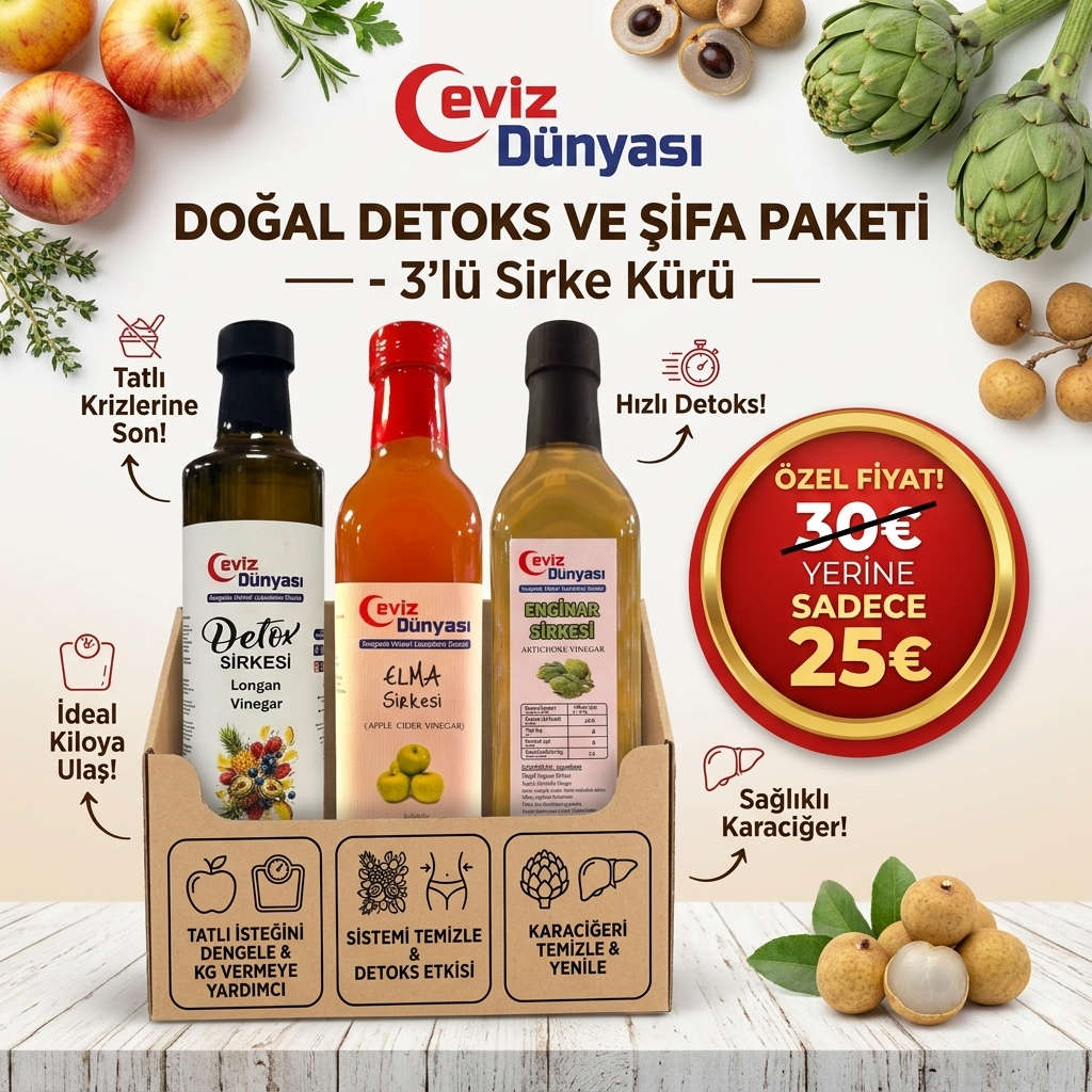 Doğal Detoks ve Şifa Paketi - 3’lü Sirke Kürü (Elma, Enginar, Longan)